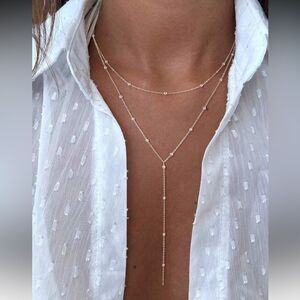 Silver Beaded y shape Necklace A1384